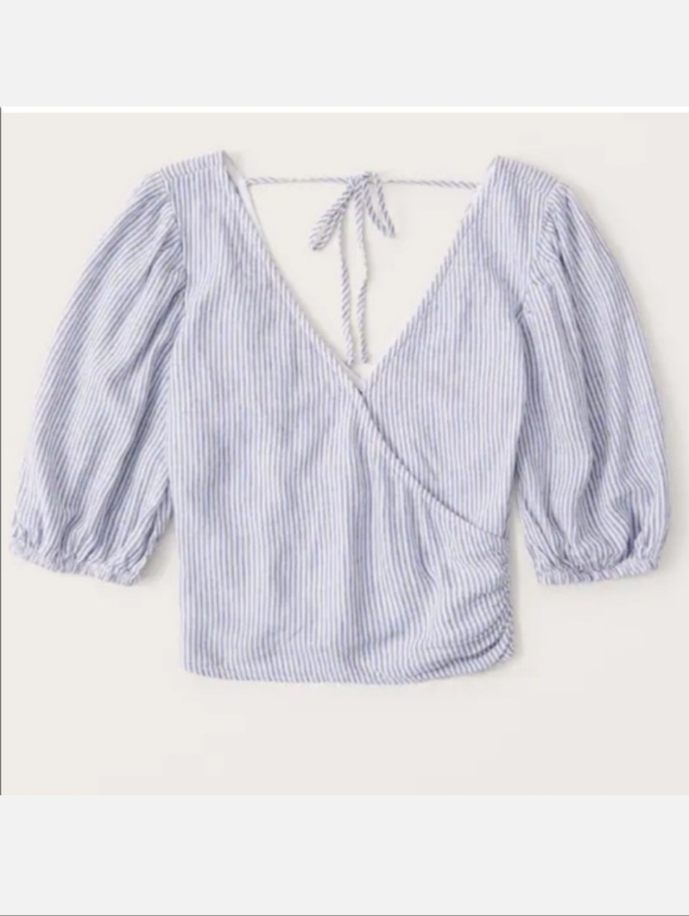 A&F Blue & White Stripe Crop Wrap Top w/ Tie Back, Size Small